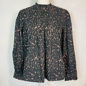 Rails Size Small S Long Sleeve Animal Print Style Blouse Top Black Tan Cotton